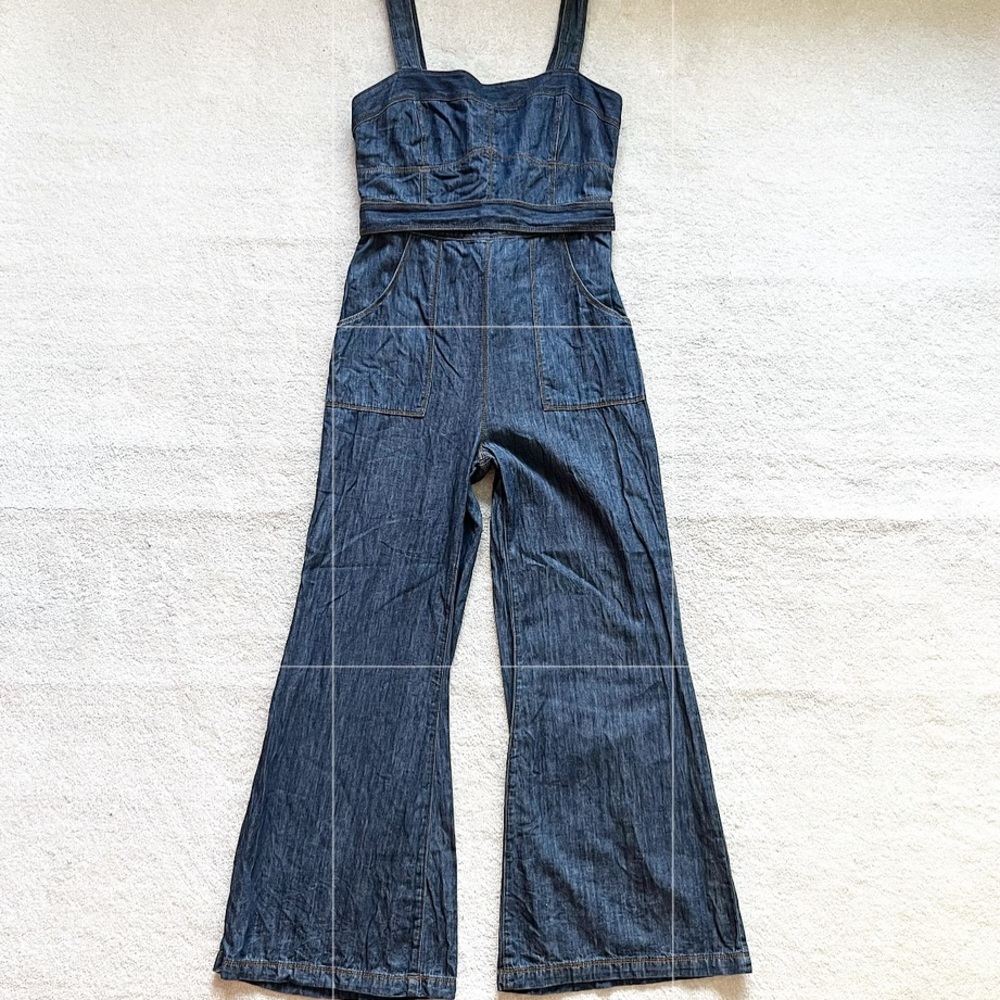 ETT:TWA BY ANTHROPOLOGIE DENIM JUMPSUIT SIZE 6 Trendy Date Night Party